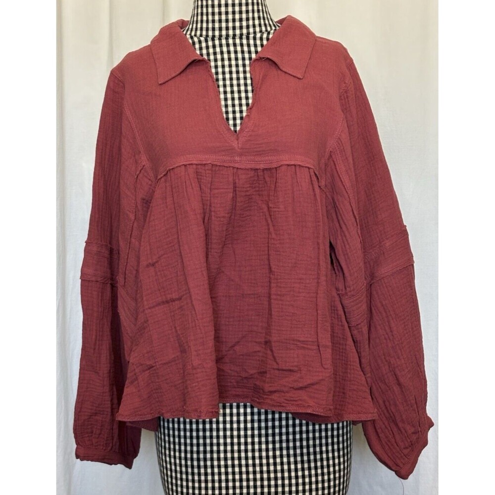 &Merci Boutique Mauve Puff Sleeve Gauzy 100% Cotton blouse size Medium NEW!